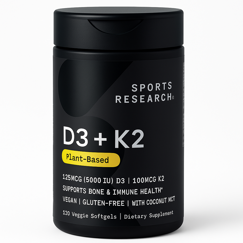 Sports Research Vegan Vitamin D3 and K2 Softgel, 120 Count