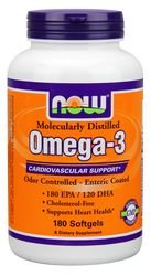 NOW Foods Molecularly Distilled Omega-3 1000 mg Softgels, 180 Count