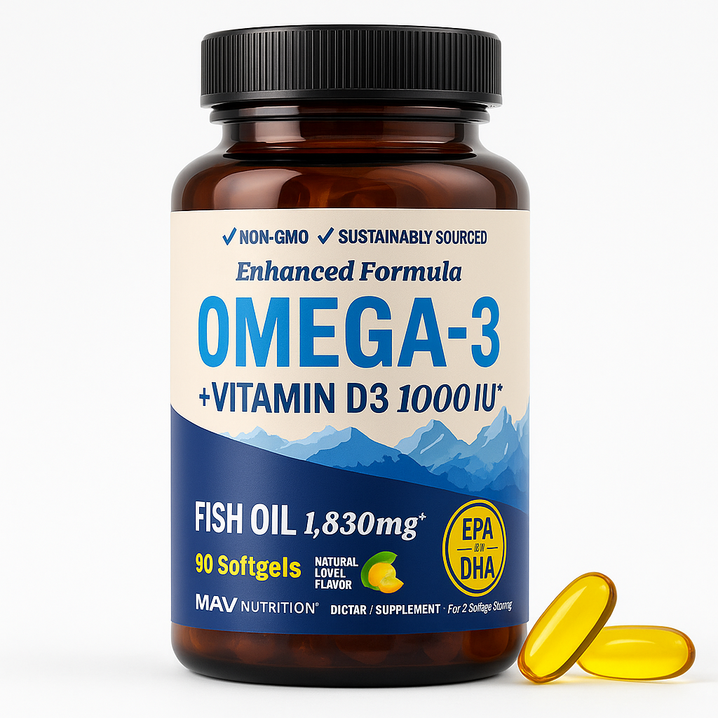MAV Nutrition Omega 3 Fish Oil with Vitamin D3 Softgel, 90 Count