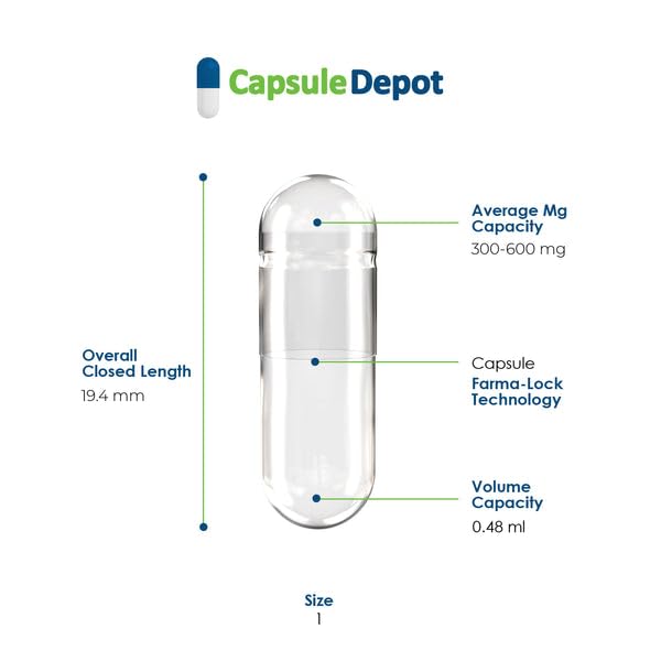 Capsule Depot Clear Size 1 Empty Gelatin Capsules Capsule 1 Count