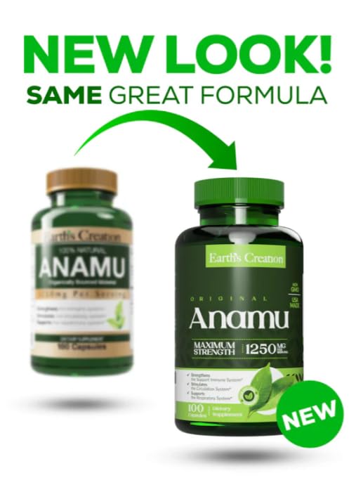 Earth's Creation Anamu 1250mg 100% Organically Grown Capsules, 100 Count