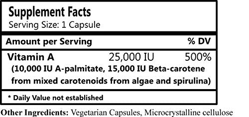 Daily Manufacturing Nutra-A Plus Vegetarian Vitamin A-Palmitate & Beta-Carotene 250 Vegetarian Capsules