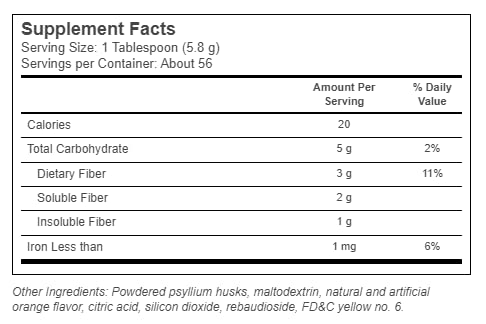 Konsyl Psyllium Fiber Orange Sugar Free Powder 11.4 oz
