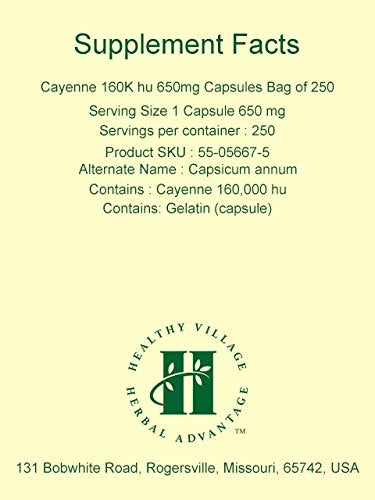 Herbal Advantage Cayenne 160K HU 650mg Capsules, 250 Capsules