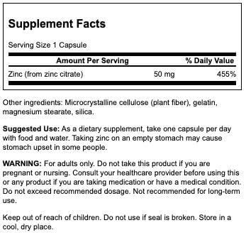 Swanson Zinc Citrate Capsules, 60 Count