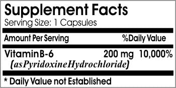 PureControl Supplements Vitamin B-6 200mg Capsules, 200 Capsules