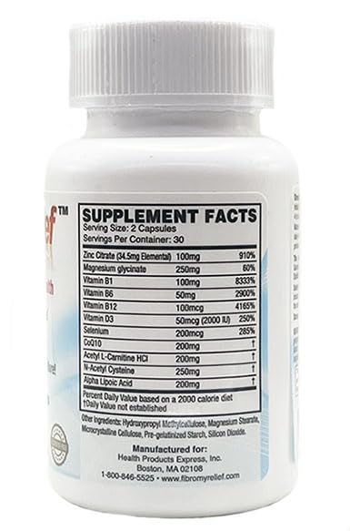 FibroMyRelief CoQ10 Alpha Lipoic Acid Magnesium B Complex Natural Supplement 60 Capsules