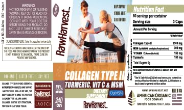 RawHarvest Collagen Type II with Turmeric, Vitamin C, & MSM 240 Capsules
