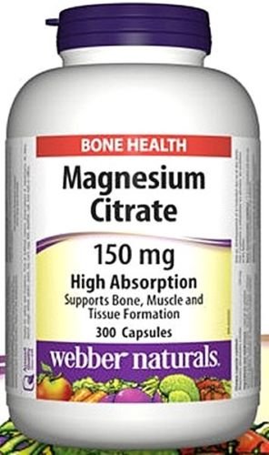 Webber Naturals Magnesium Citrates High Absorption 150 mg Capsules, 300 Capsules