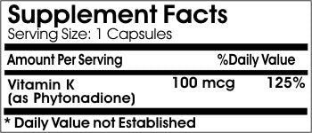 PureControl Supplements Vitamin K-1 Phytonadione 100mcg, 200 Capsules