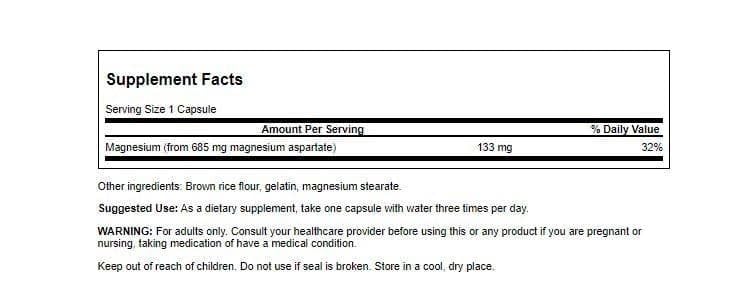 Swanson Premium Brand Magnesium Aspartate 685 mg, 180 Capsules