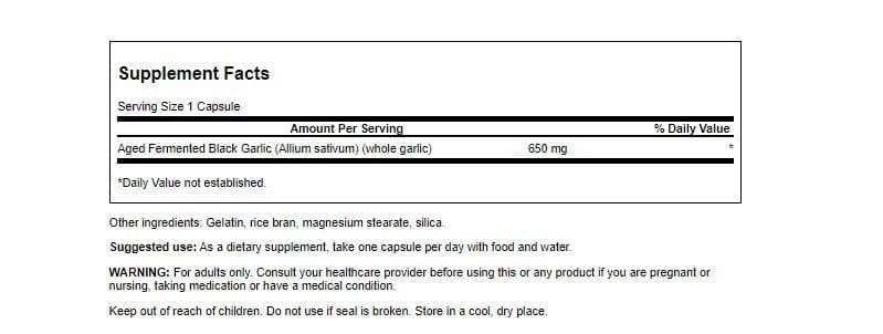 Swanson Kyoto Aged Black Garlic 650 mg Capsules, 60 Capsules