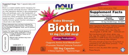 NOW Foods Biotin 10 mg Extra Strength Capsules, 240 Capsules