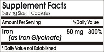 Naturetition Supplements Iron Glycinate 50 mg Capsules, 100 Capsules