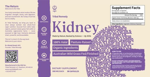 Tribal Remedy Pure Australian Beef Kidney Supplement Capsules, 90 Count