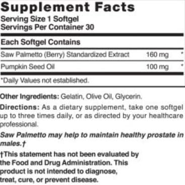 Nature's Blend Saw Palmetto 160 mg Softgels, 30 Count