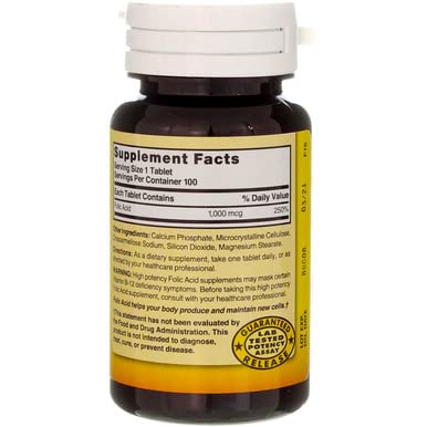 Nature's Blend Folic Acid 1000mcg Tablets, 400 Count