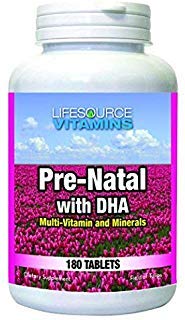 LifeSource Vitamins Pre-Natal Multi-Vitamins and Minerals with DHA - Mom and Baby Health, 180 Tablets