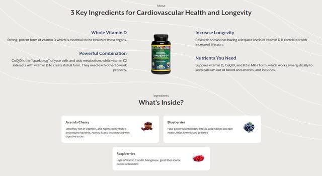 Optimal Health Systems Longevi-D K2 Longevity and Cognitive Support Formula Capsules 120