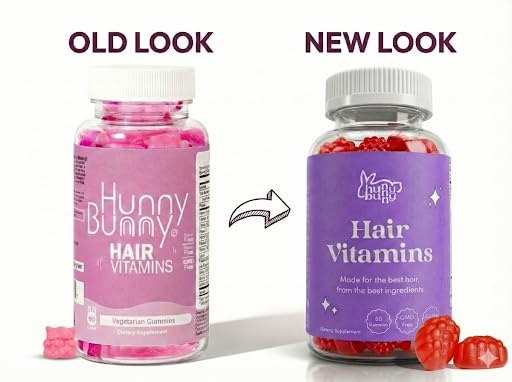 Hunny Bunny Hair Skin and Nails Biotin Gummies with Folic Acid, B12, Collagen, Zinc, Gelatin-Free, Non-GMO, Made in USA, 60 Gummies