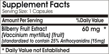 PureControl Supplements Bilberry Standardized Extract 60mg, 100 Capsules