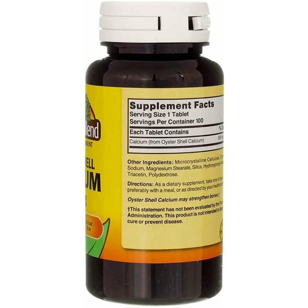 Nature's Blend Oyster Shell Calcium 500mg with Vitamin D3, 100 Tablets