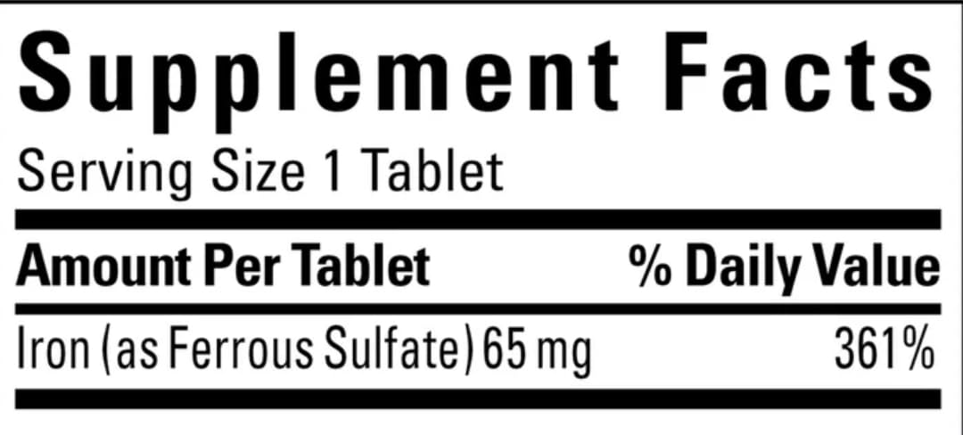 Generic Nature Iron's Supplement 65mg Ferrous Sulfate Tablet, 365 Tablets