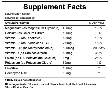 Migranium Daily Nervous System Support Magnesium Glycinate Powder, 400mg, 30 Travel Sachets