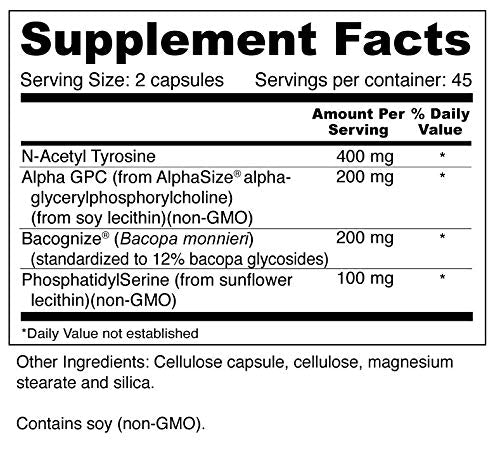 Wellness Resources Super Brain Booster with Phosphatidylserine, N-Acetyl Tyrosine, Alpha GPC and Bacopa for Mental Clarity, Focus and Memory, 90 Capsules