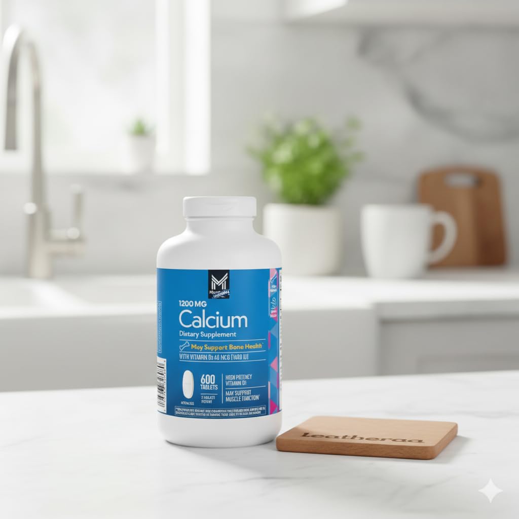 LEATHERAA Calcium + Vitamin D3 Dietary Supplement Tablets, 600 Count