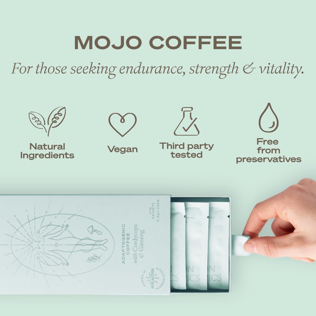 London Nootropics Mojo Adaptogenic Mushroom Coffee with Cordyceps & Siberian Ginseng Powder, 12 Sachets