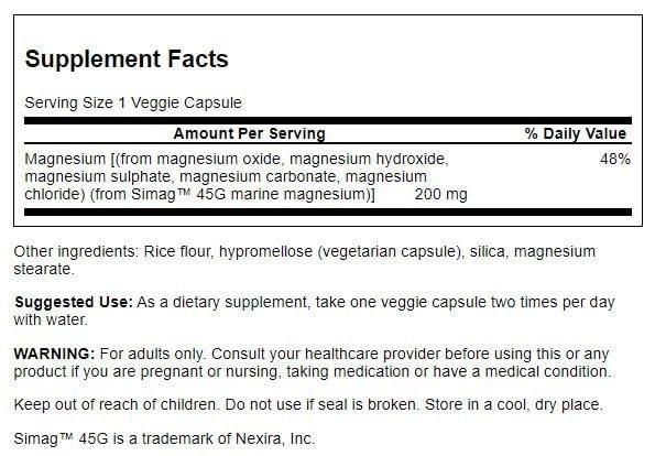 Swanson Simag Marine Magnesium 200 mg Elemental, 60 Capsules
