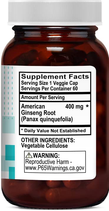 Kovite American Ginseng Root 400 mg Full Spectrum Capsules, 60 Count