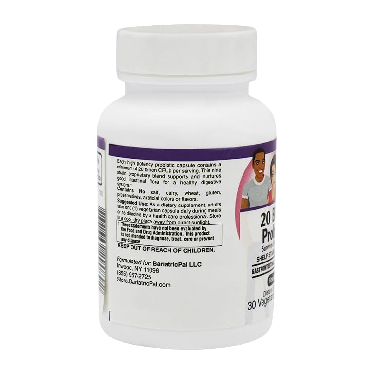 BariatricPal Probiotic 20 Billion CFU Gastrointestinal & Immune Health Capsules, 30 Count