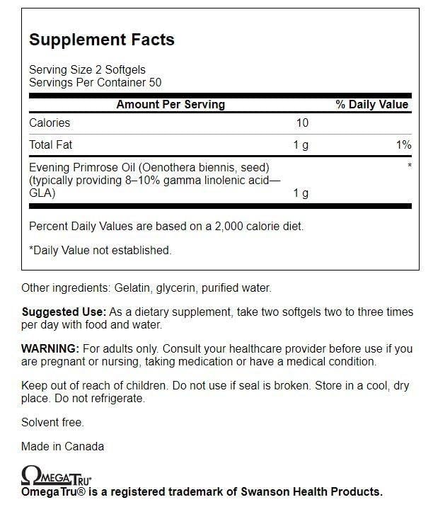 Swanson Evening Primrose Oil (Omegatru) Softgels 100
