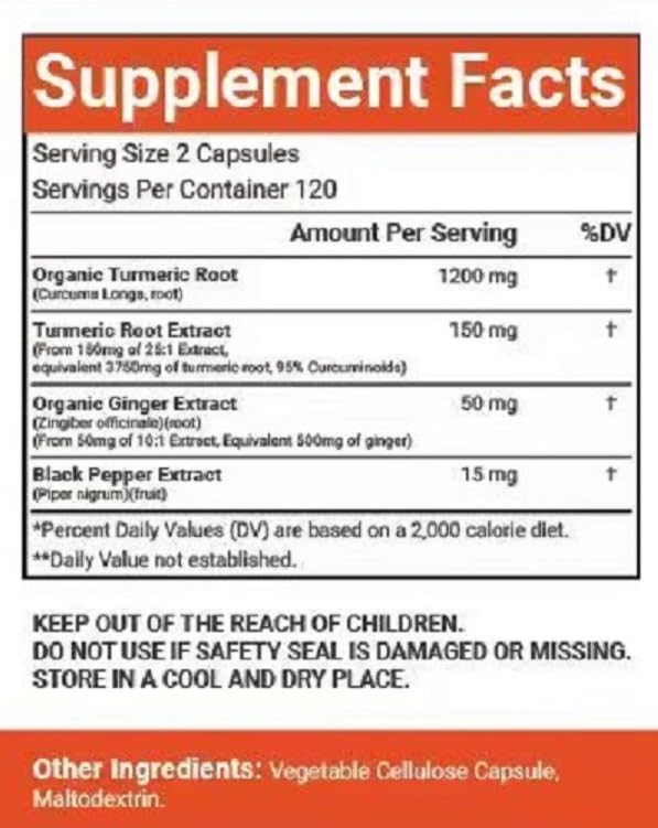 VitaCosmoX Turmeric Curcumin with Bioperine 1200 mg Veggie Capsules, 240 Count