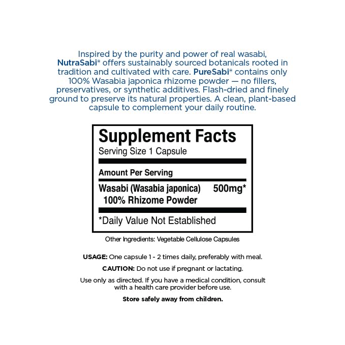 NutraSabi PureSabi Wasabi Rhizome Powder in Vegan Capsules, 720 Capsules