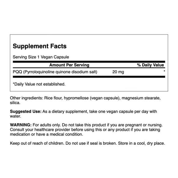 Swanson PQQ Pyrroloquinoline Quinone 20 mg Vegan Capsules 120 Count