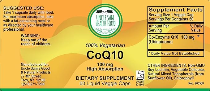 Uncle Sams Health Food Premium CoQ10 100mg Capsule 1 Count