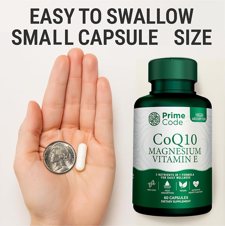 Prime Code CoQ10 250mg with Magnesium Glycinate and Vitamin E Capsules, 60 Count