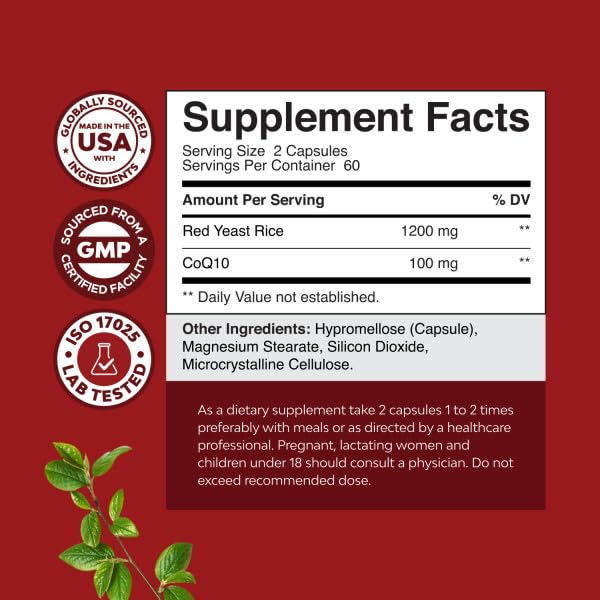 Natures Craft Red Yeast Rice with CoQ10 Capsules, 120 Count