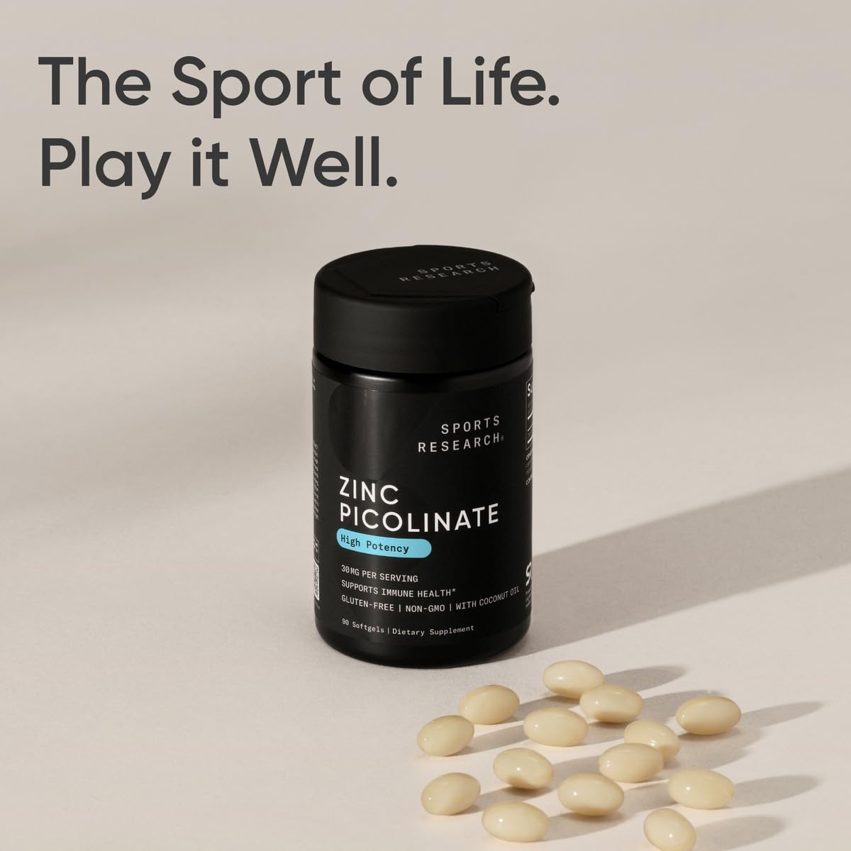 Sports Research Zinc Picolinate 30mg with Organic Coconut Oil Softgels 90