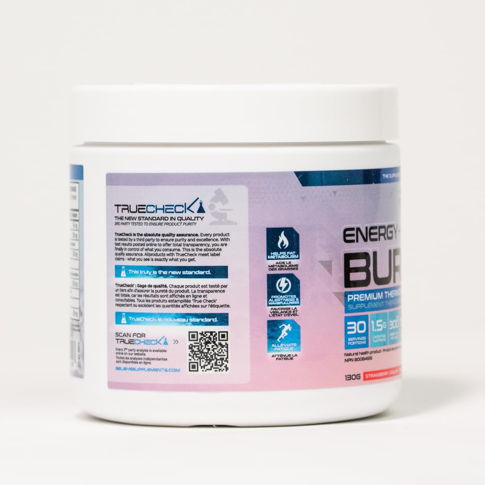 Believe Supplements Energy + Burner Strawberry Daiquiri Powder 4.59 Ounce