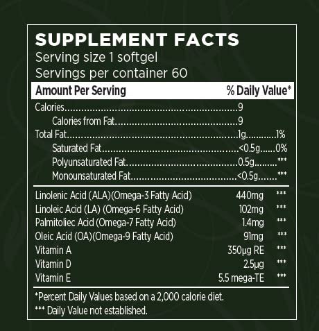PURITANG Green Vegetable Omega-3 Plus Omega-6,7,9 Softgels 60 Count