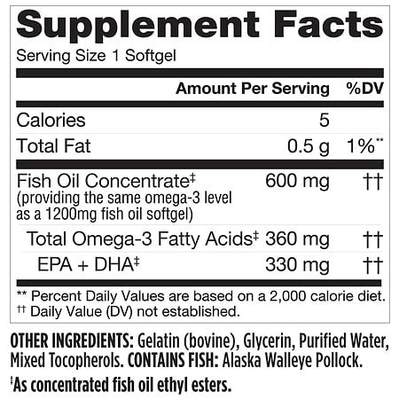 Finest Nutrition Half-The-Size Fish Oil 1200 mg Softgels 2 Pack