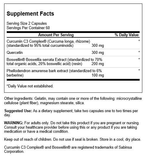 Swanson Curcumin C3 Complex with Boswellia and Quercetin, 120 Capsules