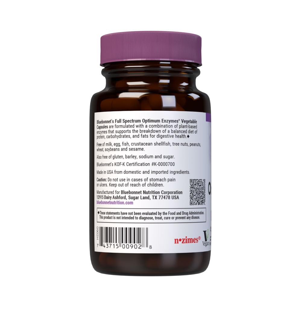BlueBonnet Full Spectrum Optimum Enzymes Vegetarian Capsules, 60 Capsules