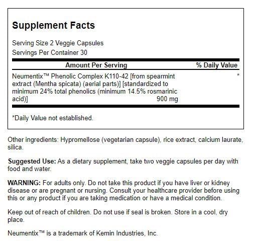 Swanson Premium Brand Nootropic Brain Food - Featuring Neumentix 450 mg Veg Capsules, 60 Count