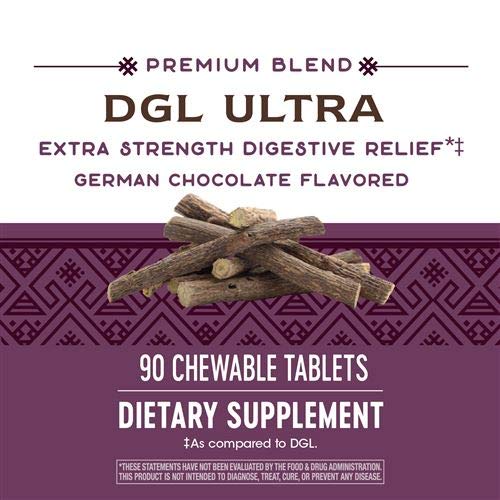 Enzymatic Therapy DGL ULTRA 10:1 Extra Strength 75 mg per serving German Chocolate Flavored 90 Tablets