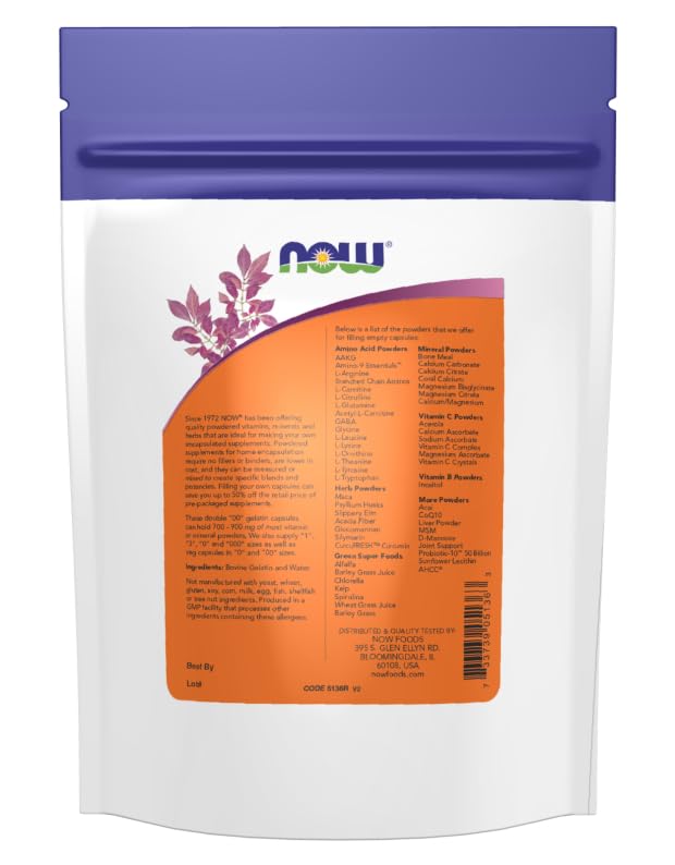 NOW Foods Gel Caps '00' Capsules, 750 Count